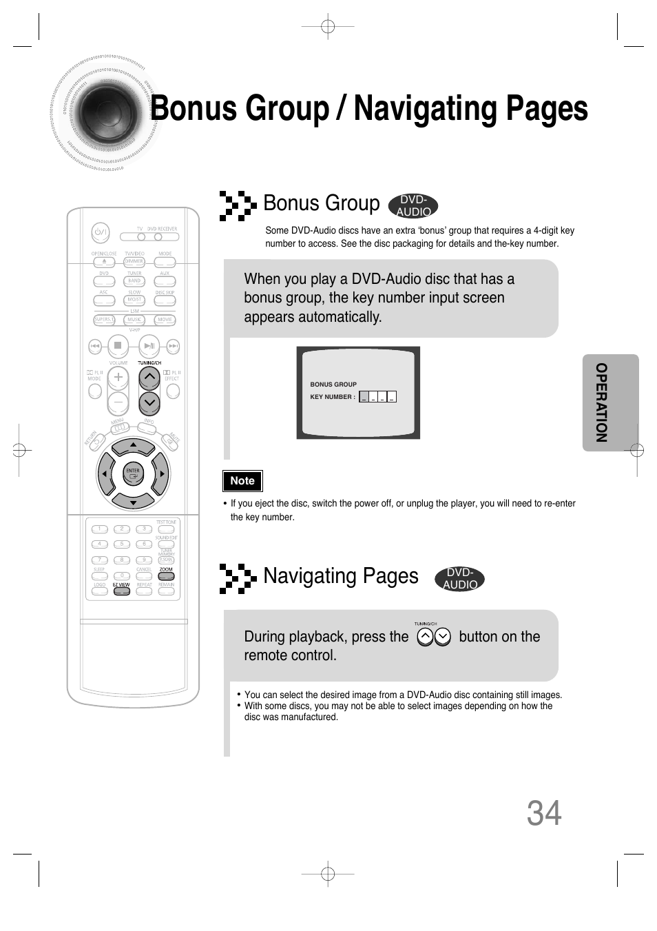 Bonus group / navigating pages, Bonus group, Navigating pages | Samsung HTDS650TH-XAC User Manual | Page 35 / 78