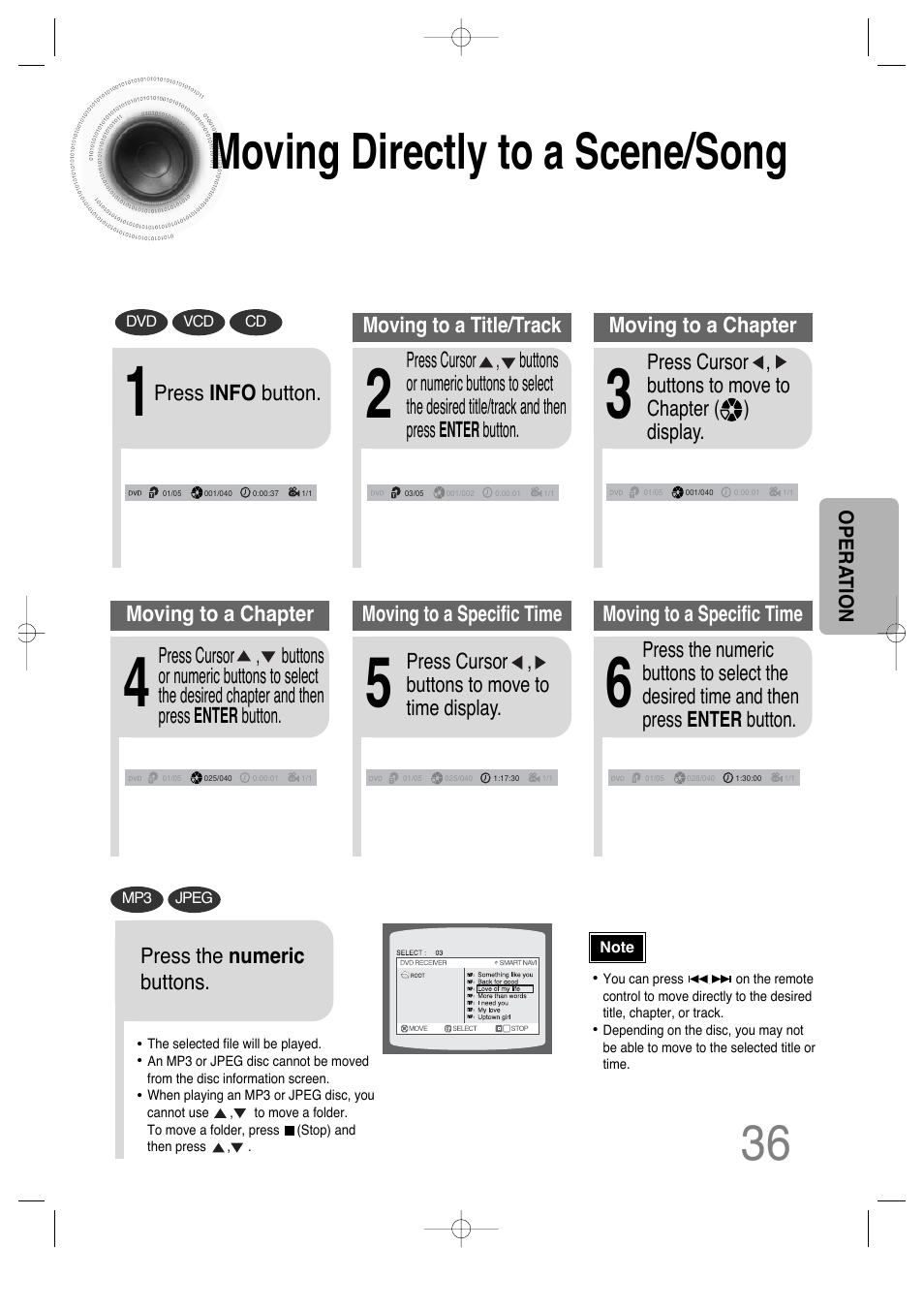 Moving directly to a scene/song, 36 moving directly to a scene/song | Samsung HTDS650TH-XAC User Manual | Page 37 / 78
