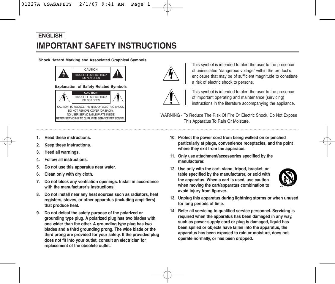 Important safety instructions, English | Samsung SC-D372-XAA User Manual | Page 2 / 114