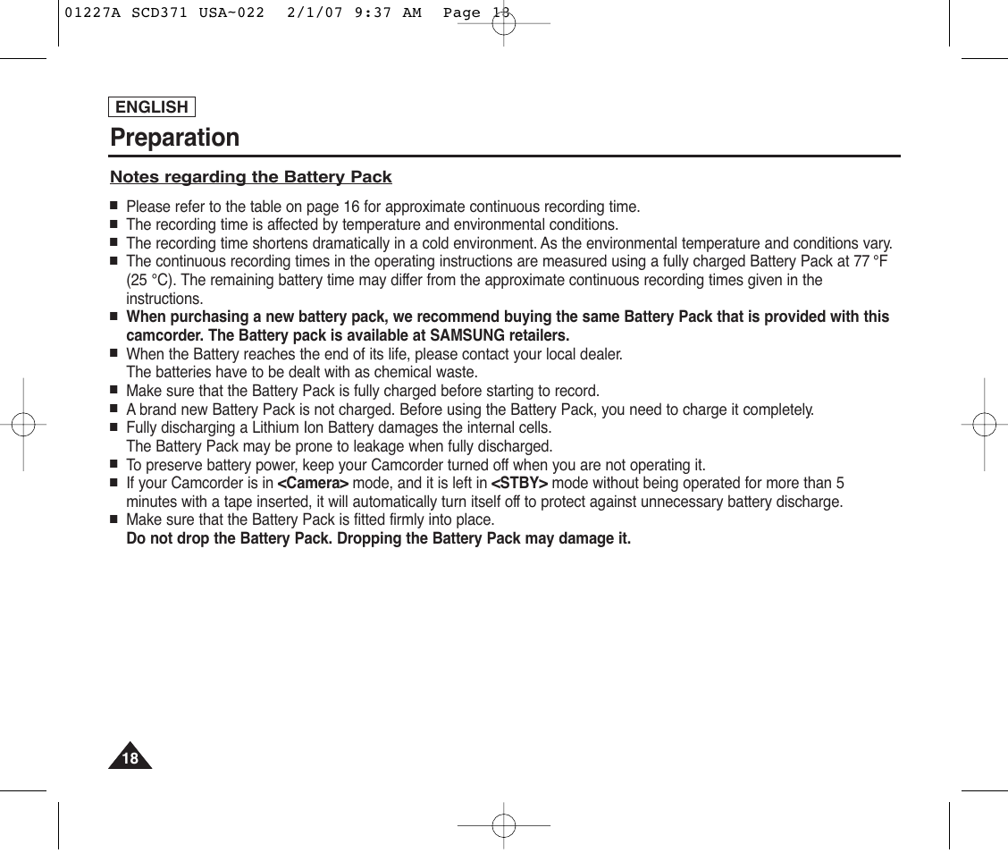 Preparation | Samsung SC-D372-XAA User Manual | Page 22 / 114