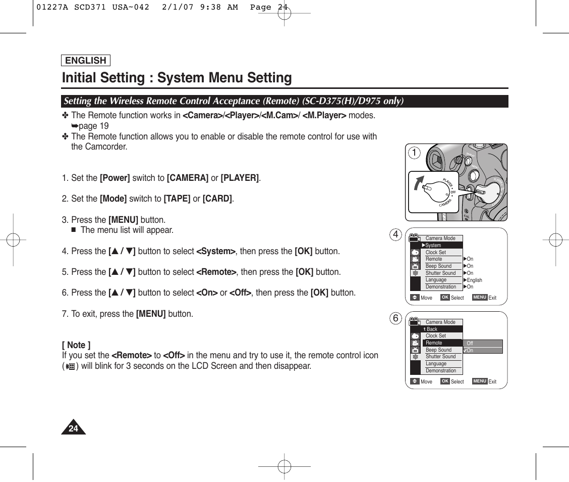 Initial setting : system menu setting | Samsung SC-D372-XAA User Manual | Page 28 / 114