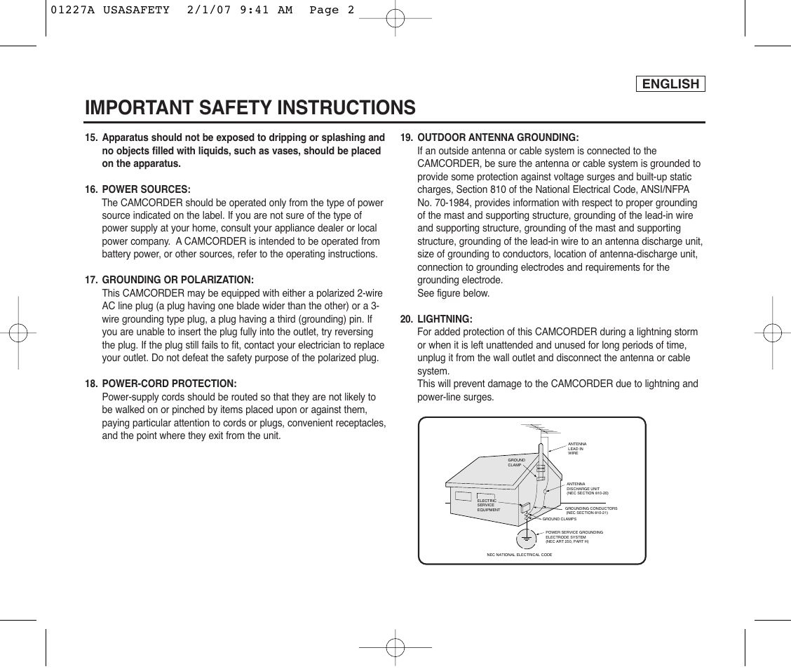 Important safety instructions, English | Samsung SC-D372-XAA User Manual | Page 3 / 114