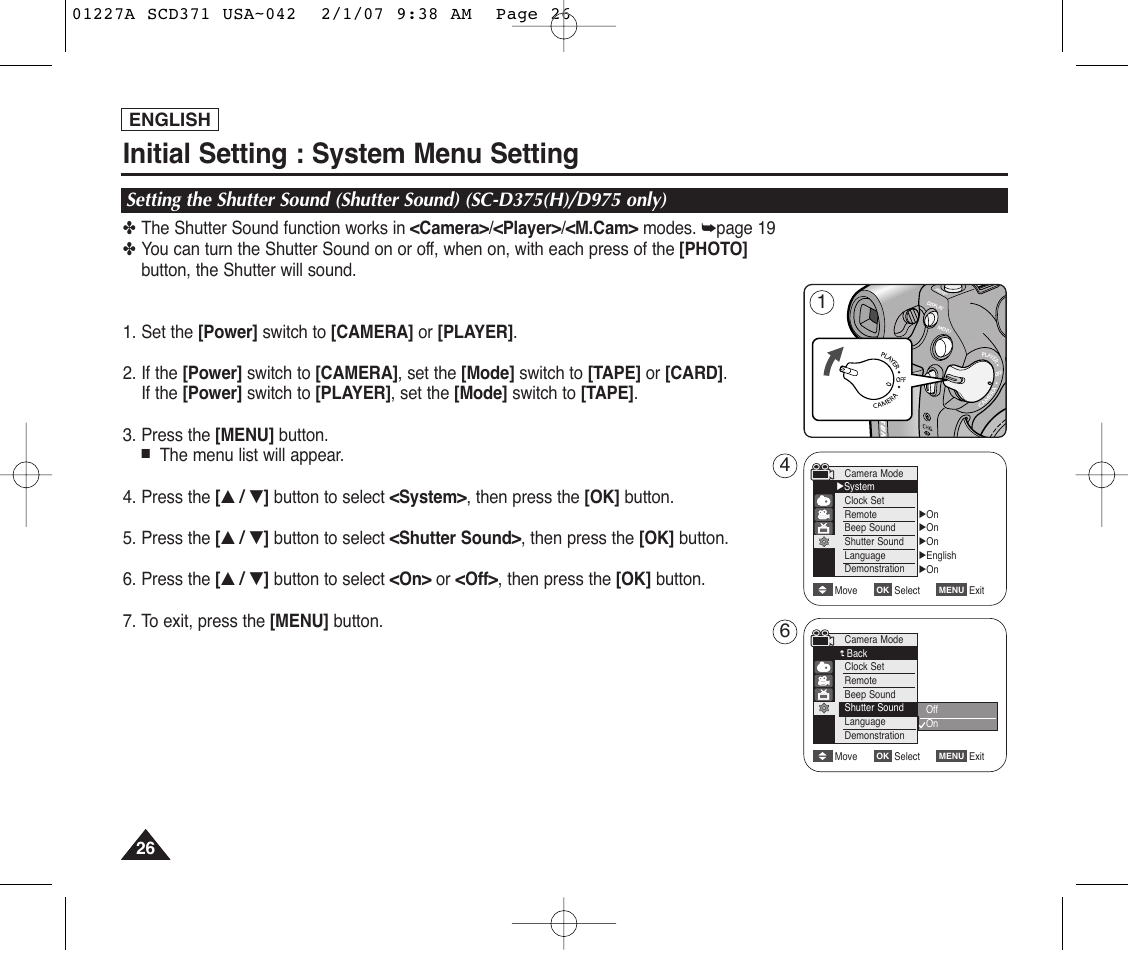 Initial setting : system menu setting | Samsung SC-D372-XAA User Manual | Page 30 / 114