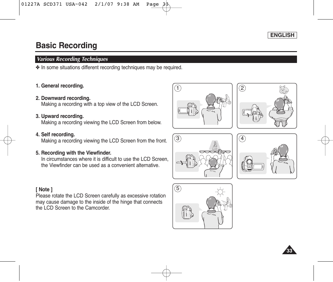 Various recording techniques, Basic recording | Samsung SC-D372-XAA User Manual | Page 37 / 114