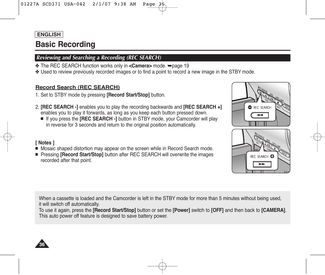 Reviewing and searching a recording (rec search), Basic recording | Samsung SC-D372-XAA User Manual | Page 40 / 114