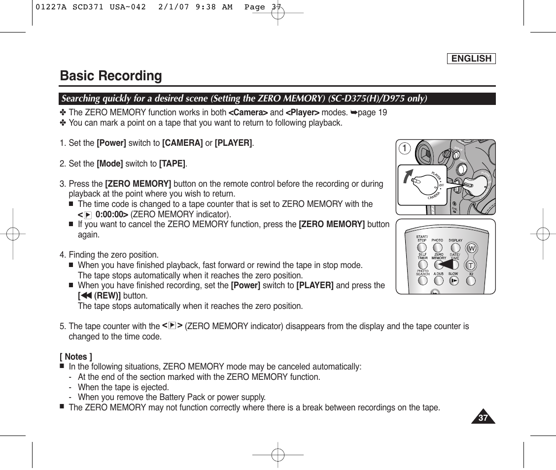 Basic recording | Samsung SC-D372-XAA User Manual | Page 41 / 114