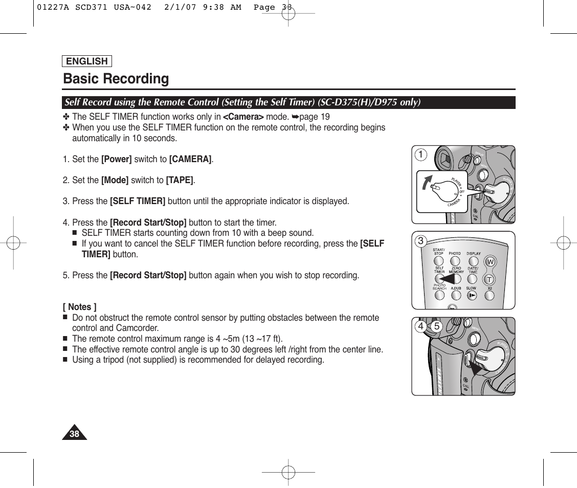 Basic recording | Samsung SC-D372-XAA User Manual | Page 42 / 114