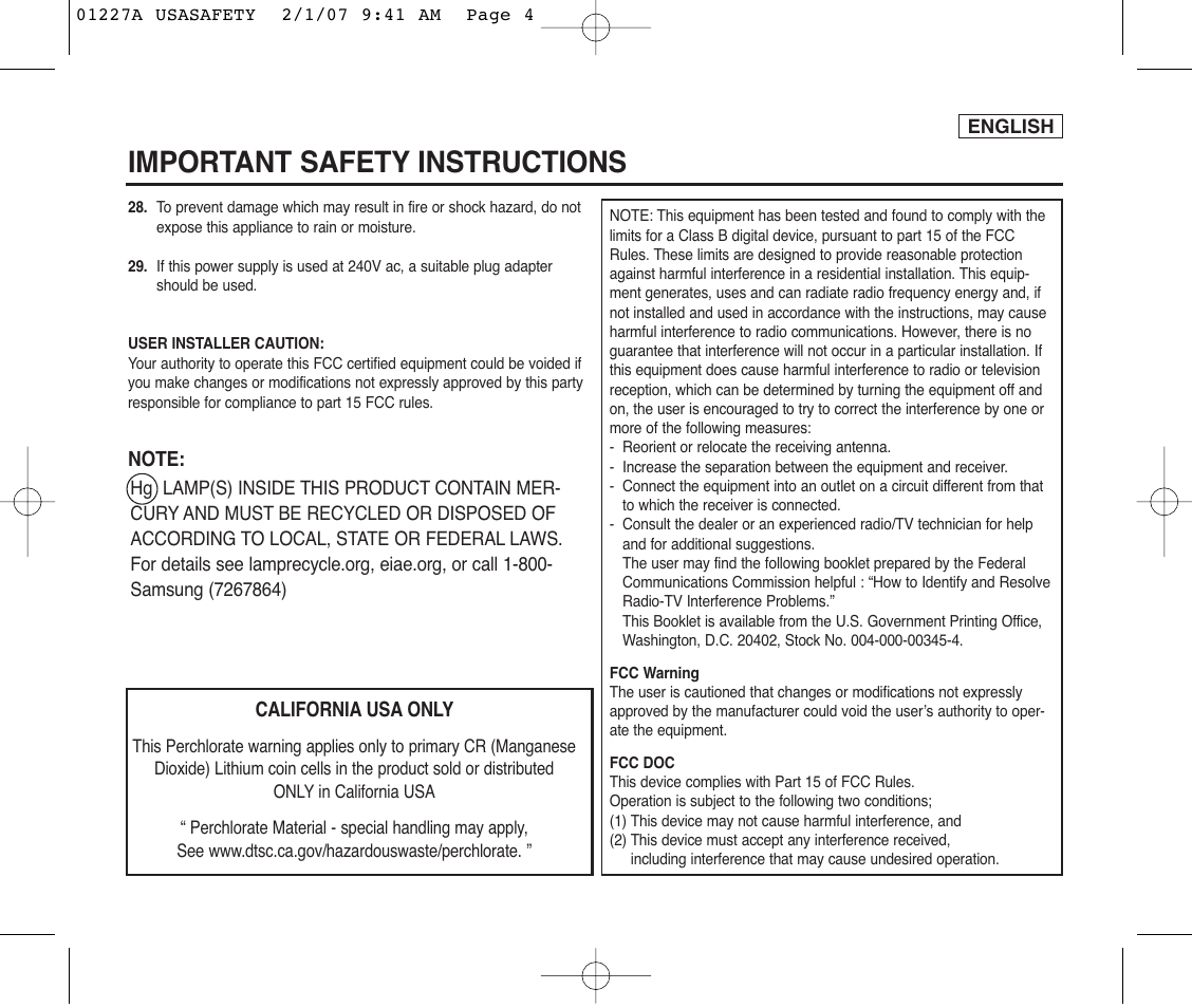 Important safety instructions | Samsung SC-D372-XAA User Manual | Page 5 / 114