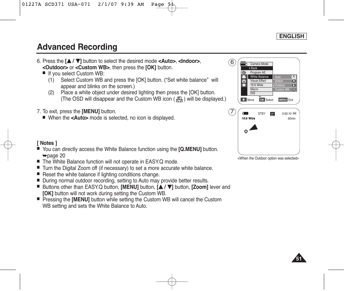 Advanced recording | Samsung SC-D372-XAA User Manual | Page 55 / 114