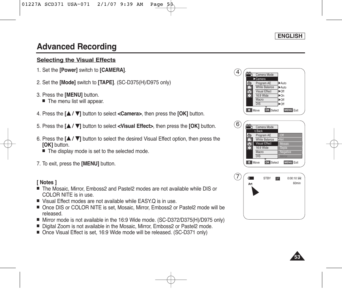 Advanced recording | Samsung SC-D372-XAA User Manual | Page 57 / 114