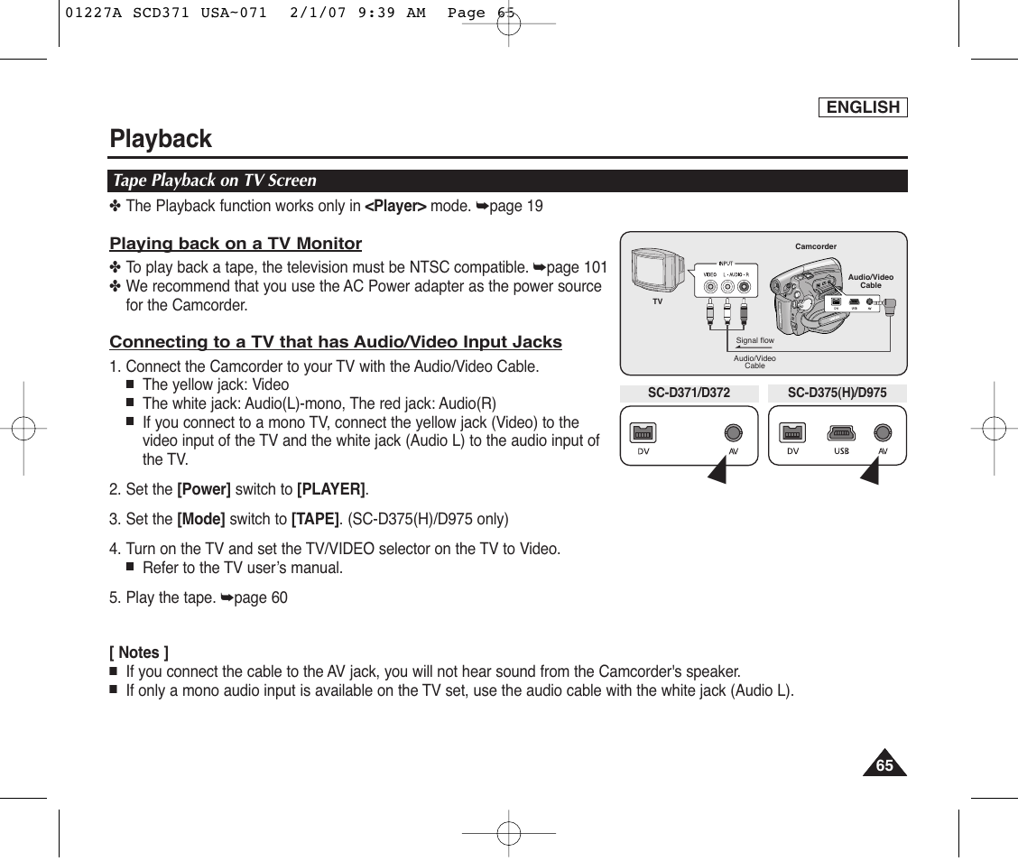 Tape playback on tv screen, Playback | Samsung SC-D372-XAA User Manual | Page 69 / 114