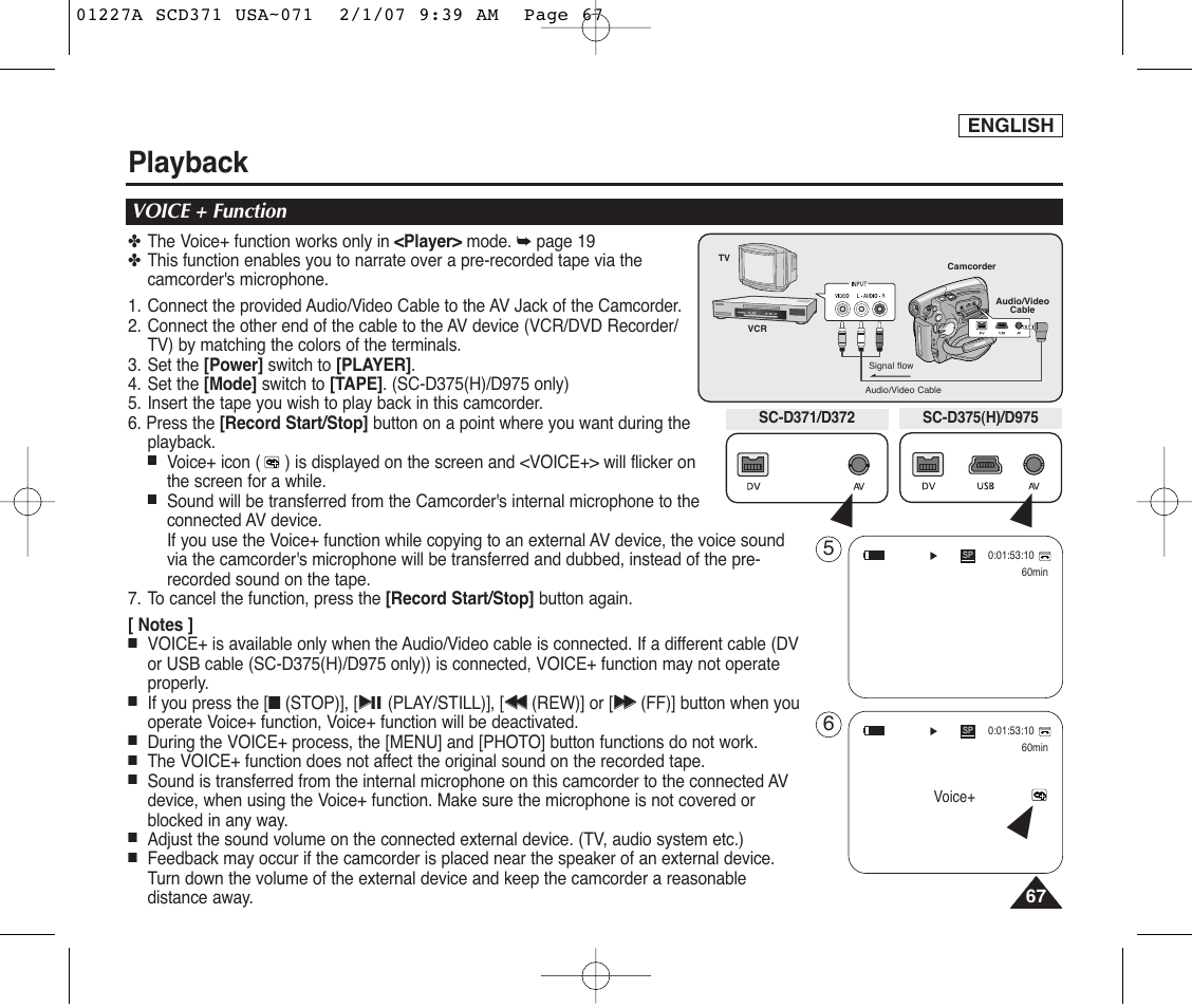 Voice + function, Playback | Samsung SC-D372-XAA User Manual | Page 71 / 114