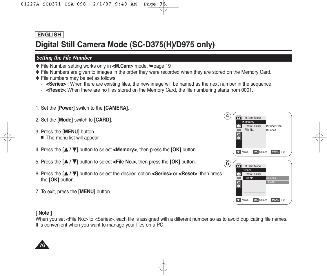 Setting the file number | Samsung SC-D372-XAA User Manual | Page 80 / 114