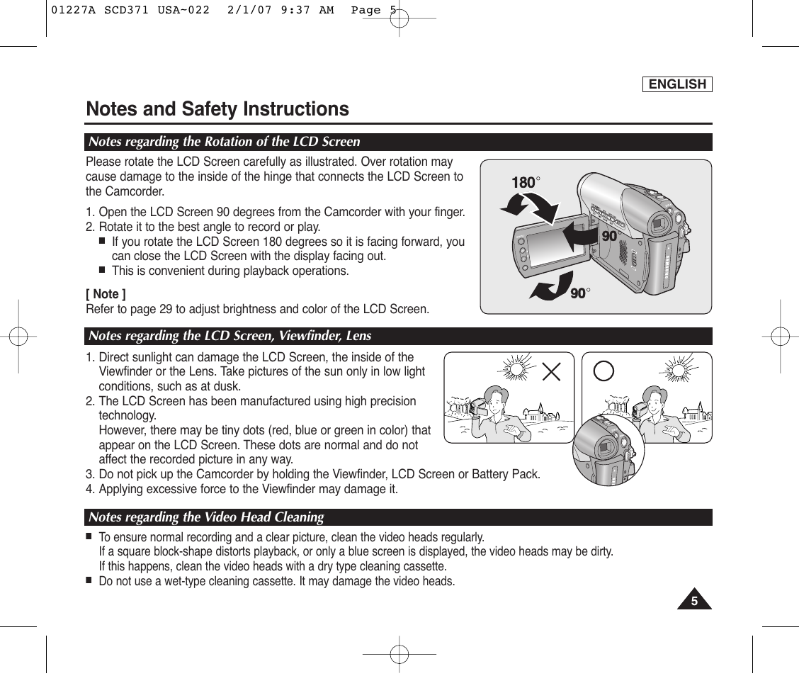 Notes and safety instructions | Samsung SC-D372-XAA User Manual | Page 9 / 114