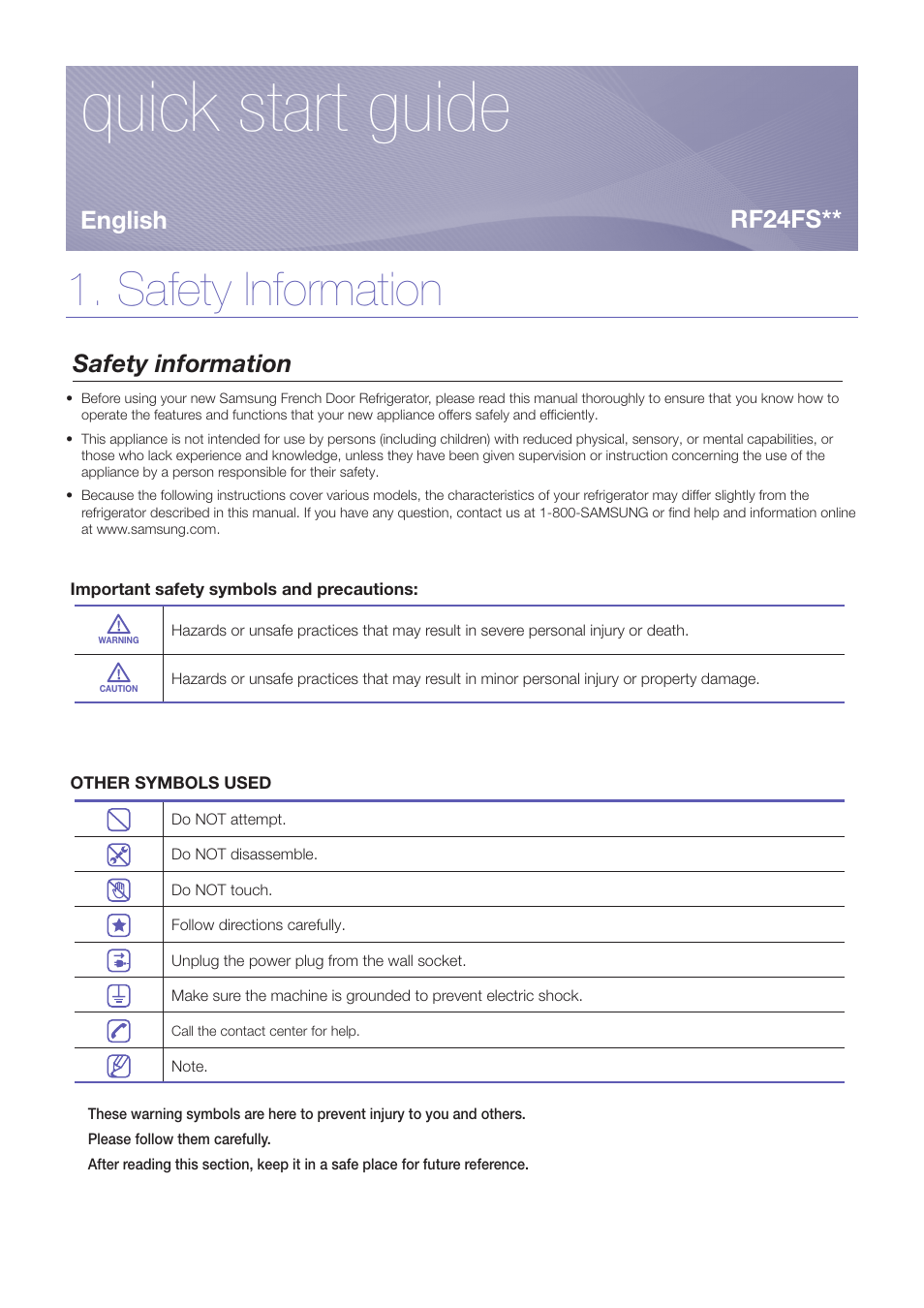 Samsung RF24FSEDBSR-AA User Manual | 14 pages