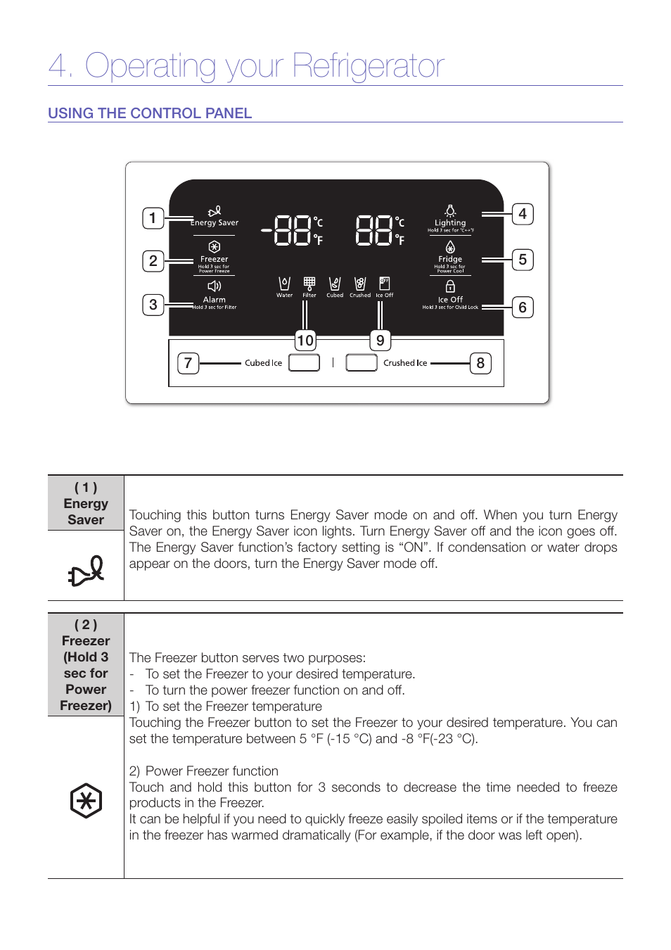 Operating your refrigerator | Samsung RF24FSEDBSR-AA User Manual | Page 10 / 14