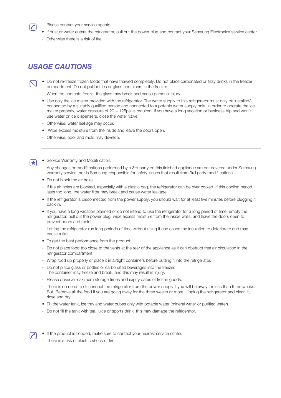 Usage cautions | Samsung RF24FSEDBSR-AA User Manual | Page 5 / 14