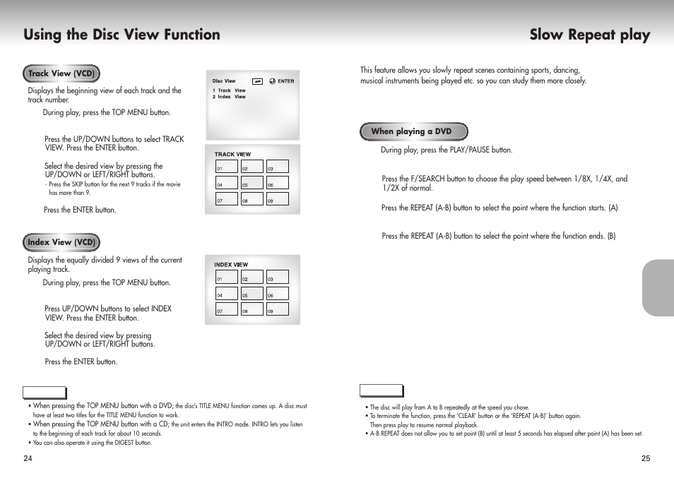 Slow repeat play, Using the disc view function | Samsung DVD-P421-XAA User Manual | Page 13 / 22