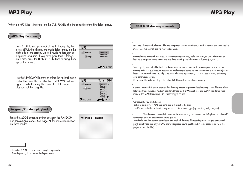 Mp3 play | Samsung DVD-P421-XAA User Manual | Page 17 / 22