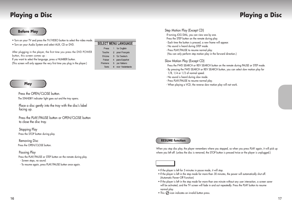 Playing a disc | Samsung DVD-P421-XAA User Manual | Page 9 / 22