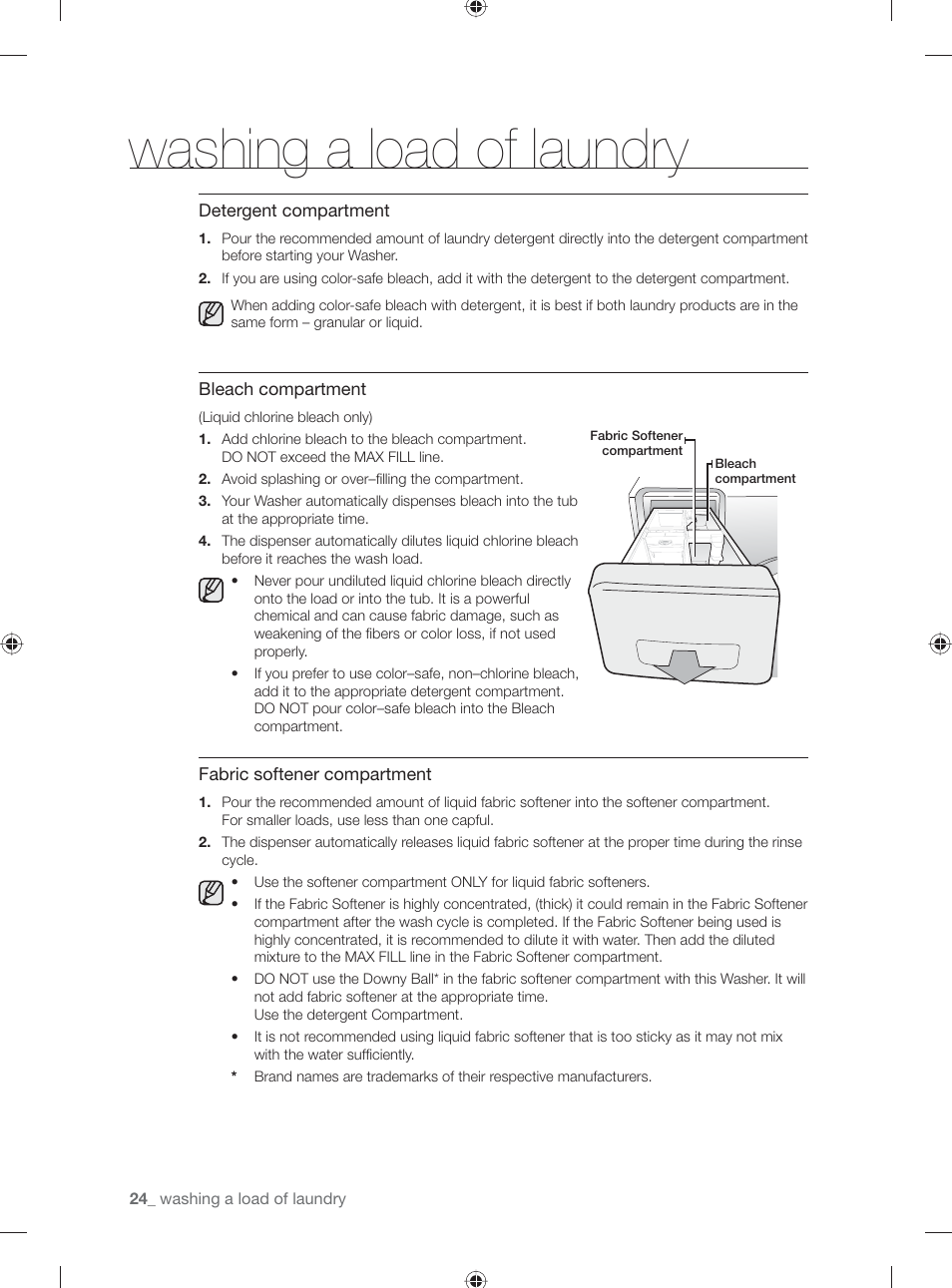 Washing a load of laundry | Samsung WF231ANW-XAA User Manual | Page 24 / 76