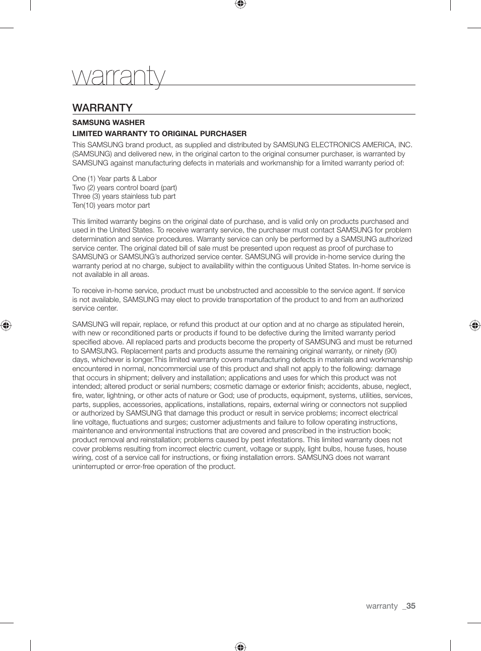 Warranty | Samsung WF231ANW-XAA User Manual | Page 35 / 76