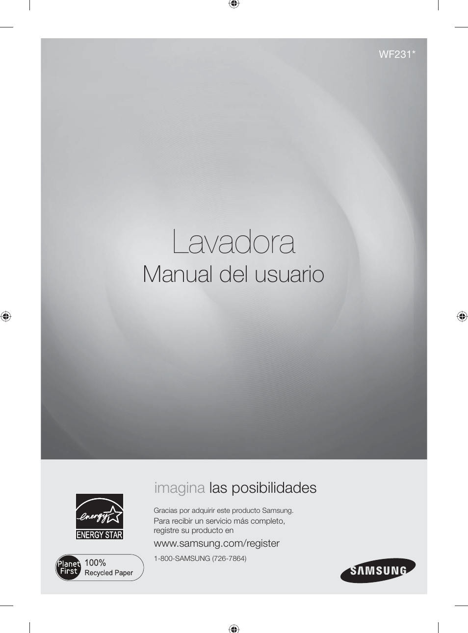 Lavadora, Manual del usuario, Imagina las posibilidades | Samsung WF231ANW-XAA User Manual | Page 39 / 76