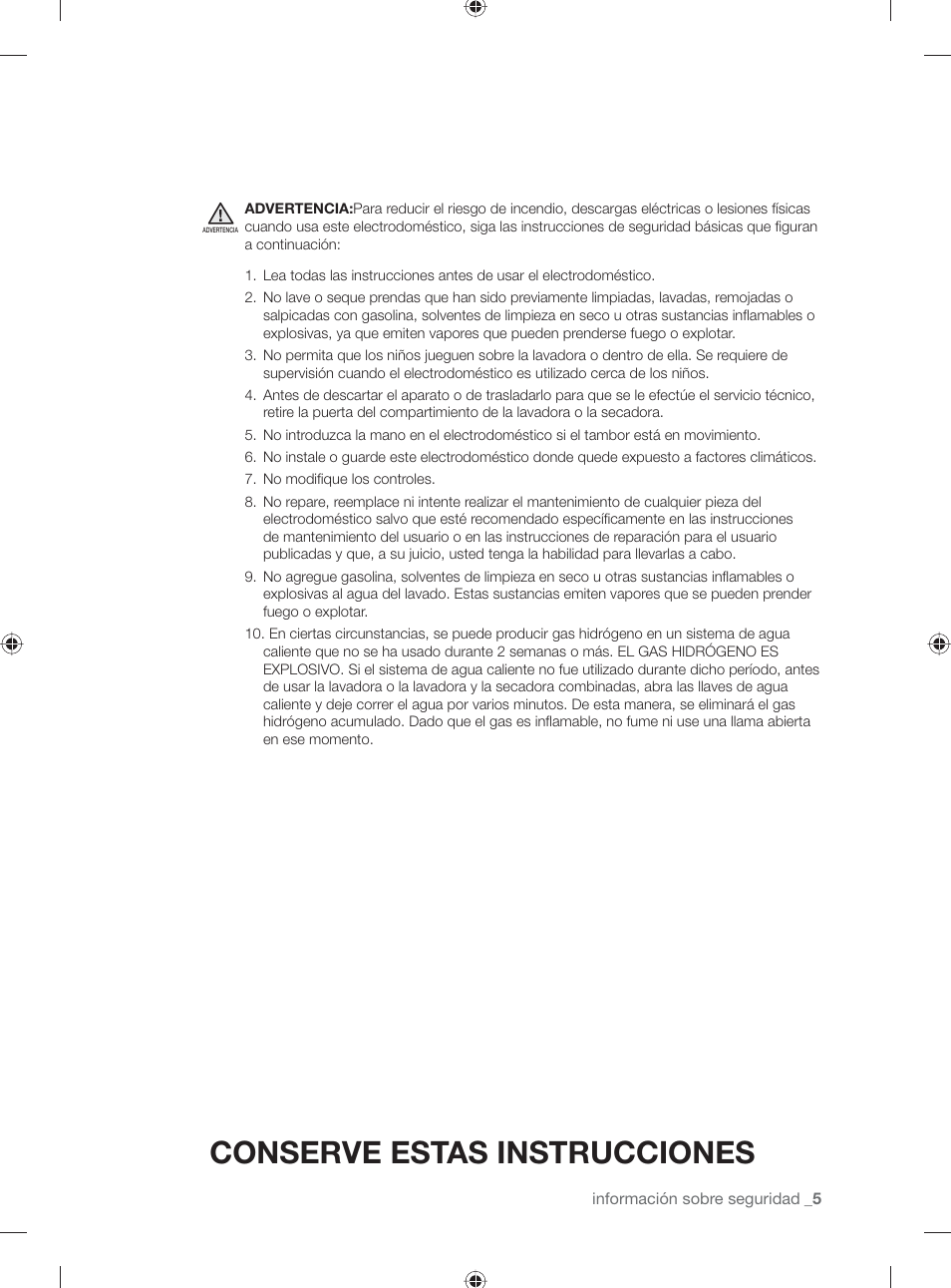 Conserve estas instrucciones | Samsung WF231ANW-XAA User Manual | Page 43 / 76