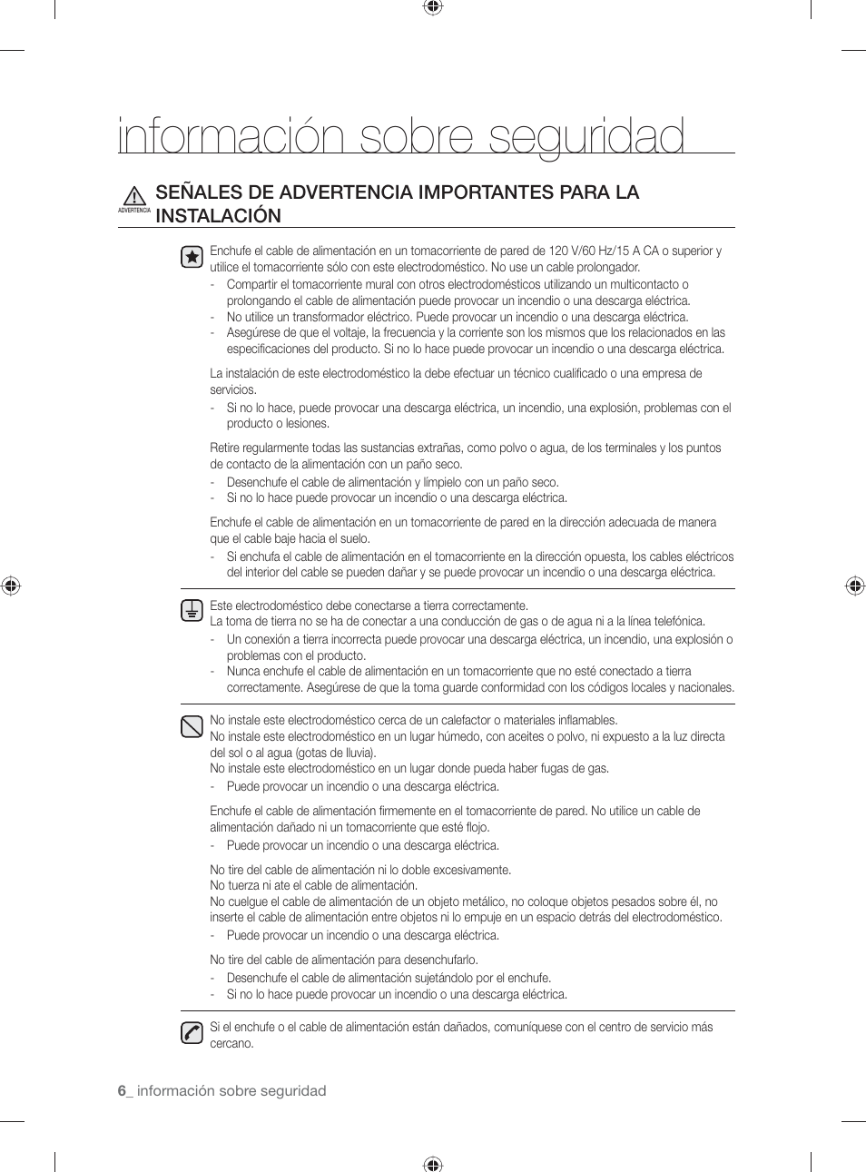 Información sobre seguridad | Samsung WF231ANW-XAA User Manual | Page 44 / 76