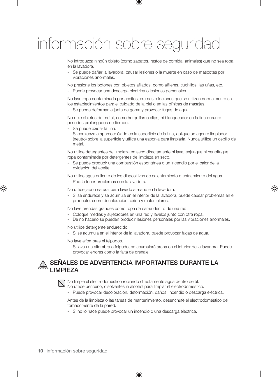Información sobre seguridad | Samsung WF231ANW-XAA User Manual | Page 48 / 76