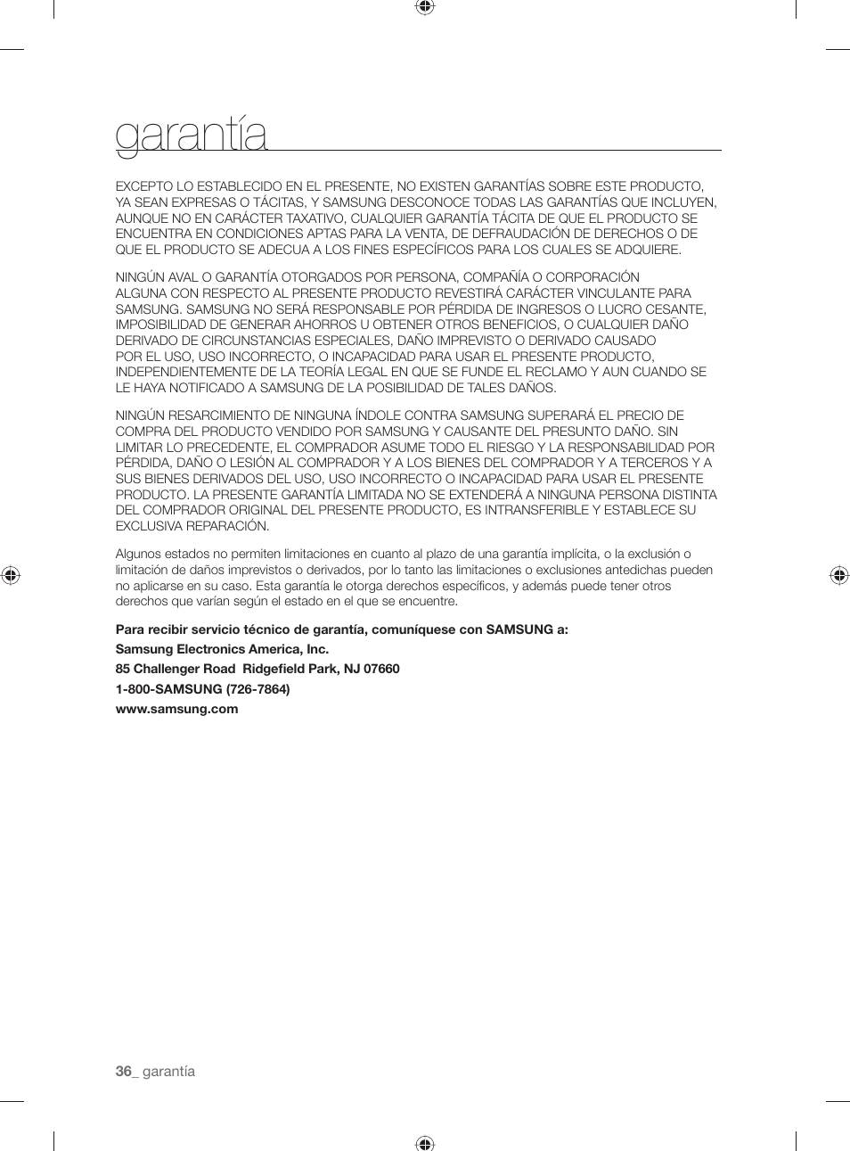 Garantía | Samsung WF231ANW-XAA User Manual | Page 74 / 76