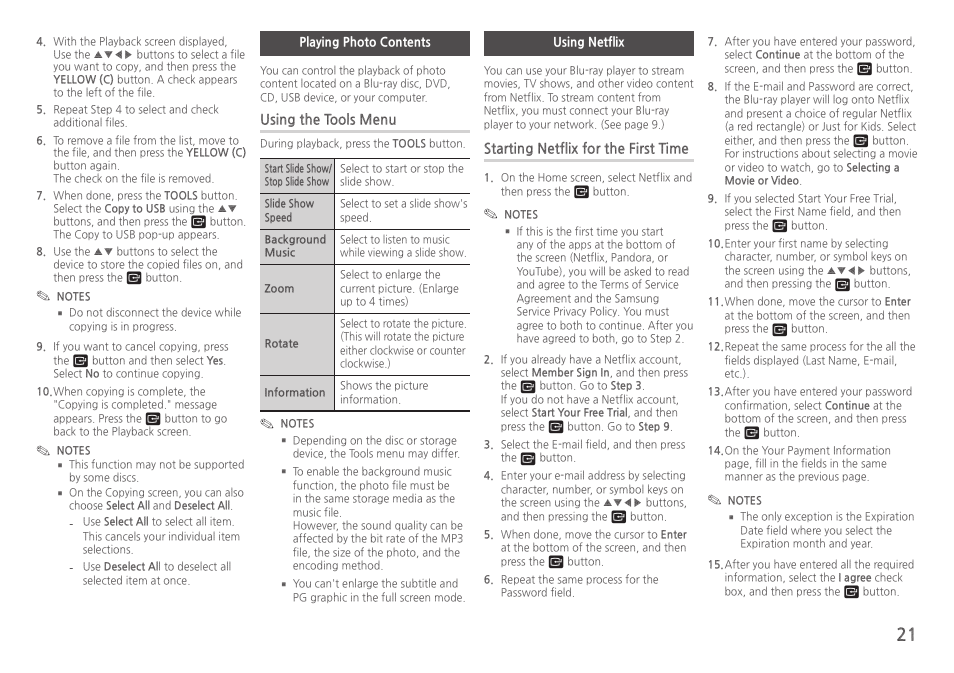 Playing photo contents, Using netflix | Samsung BD-H5900-ZA User Manual | Page 21 / 29