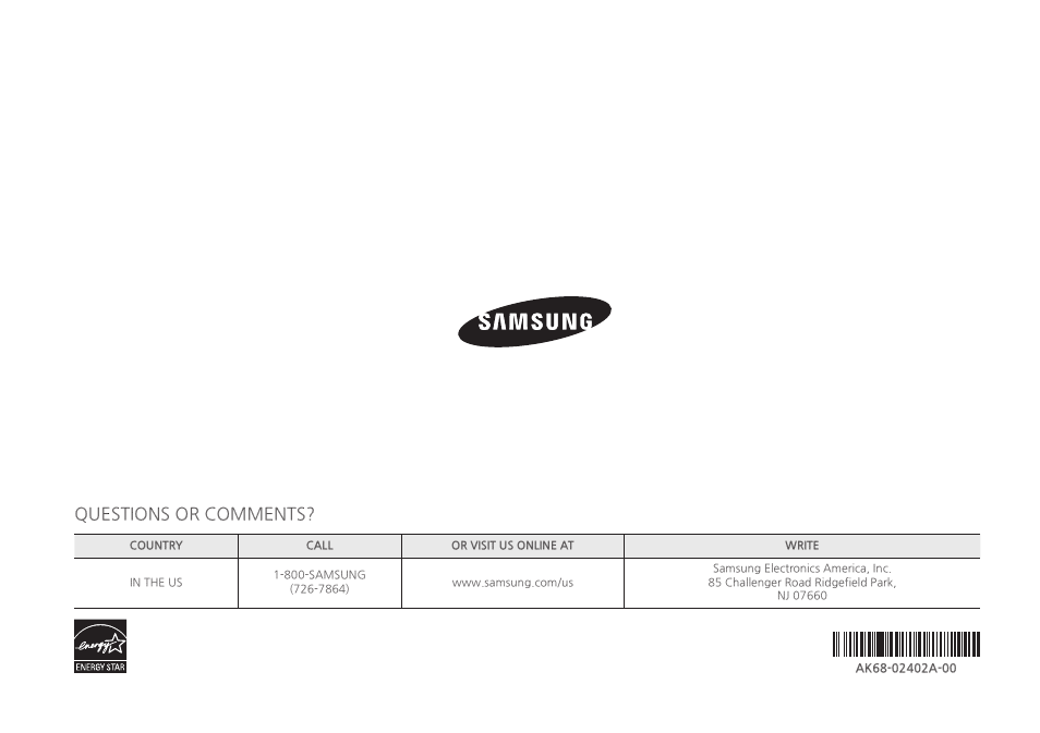 Questions or comments | Samsung BD-H5900-ZA User Manual | Page 29 / 29