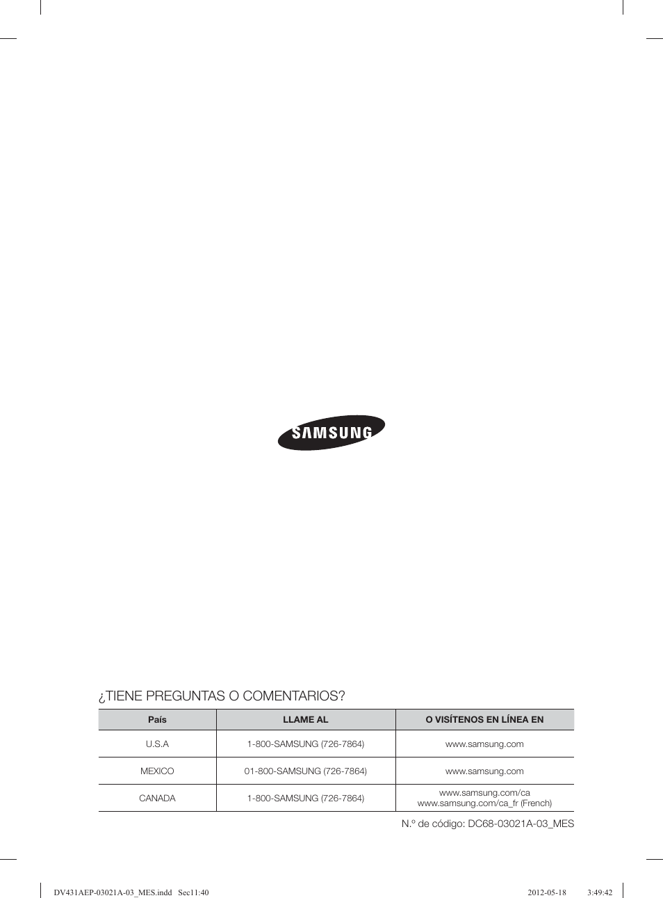 Tiene preguntas o comentarios | Samsung DV431AGP-XAA User Manual | Page 120 / 120