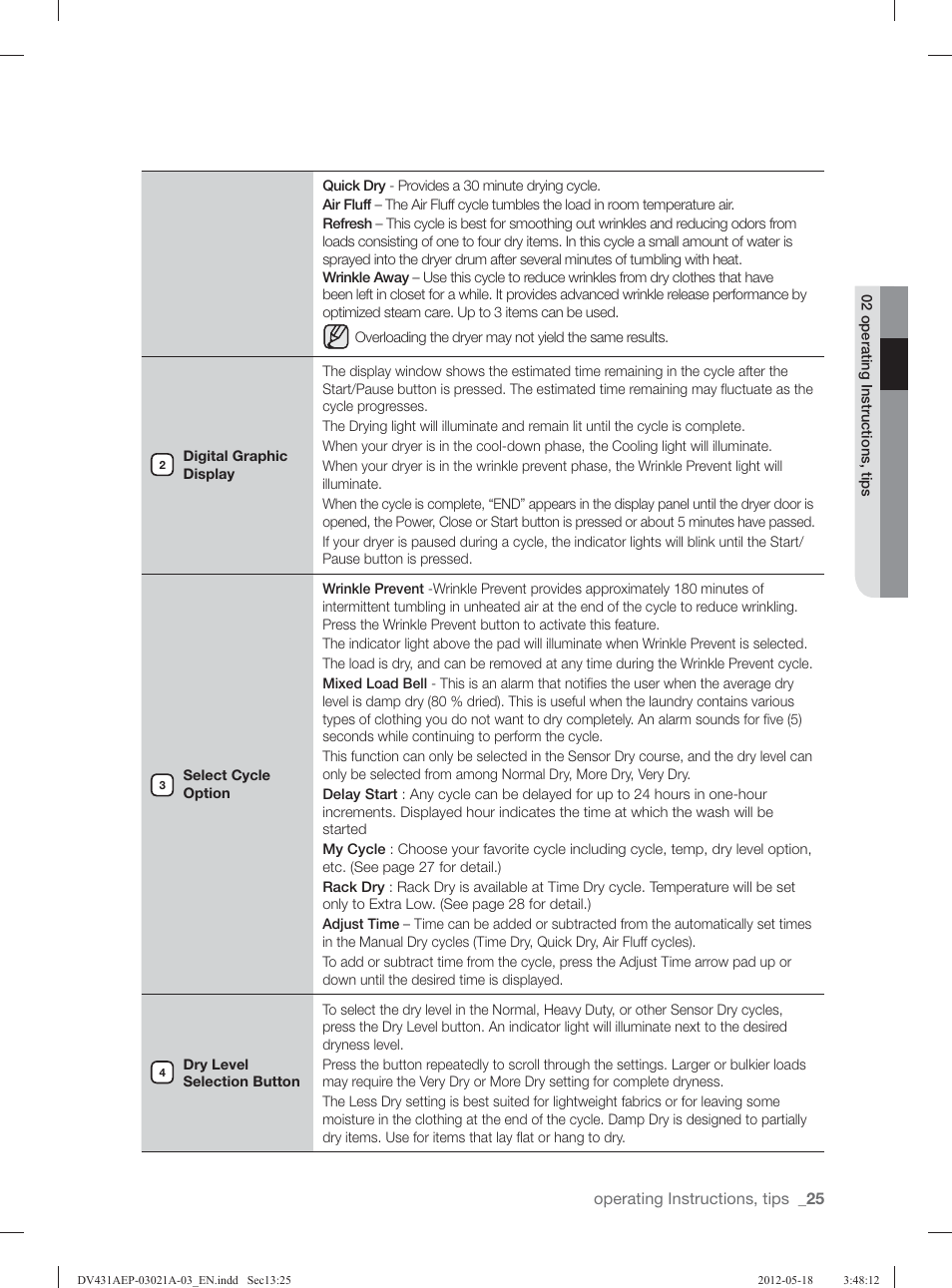 Samsung DV431AGP-XAA User Manual | Page 25 / 120