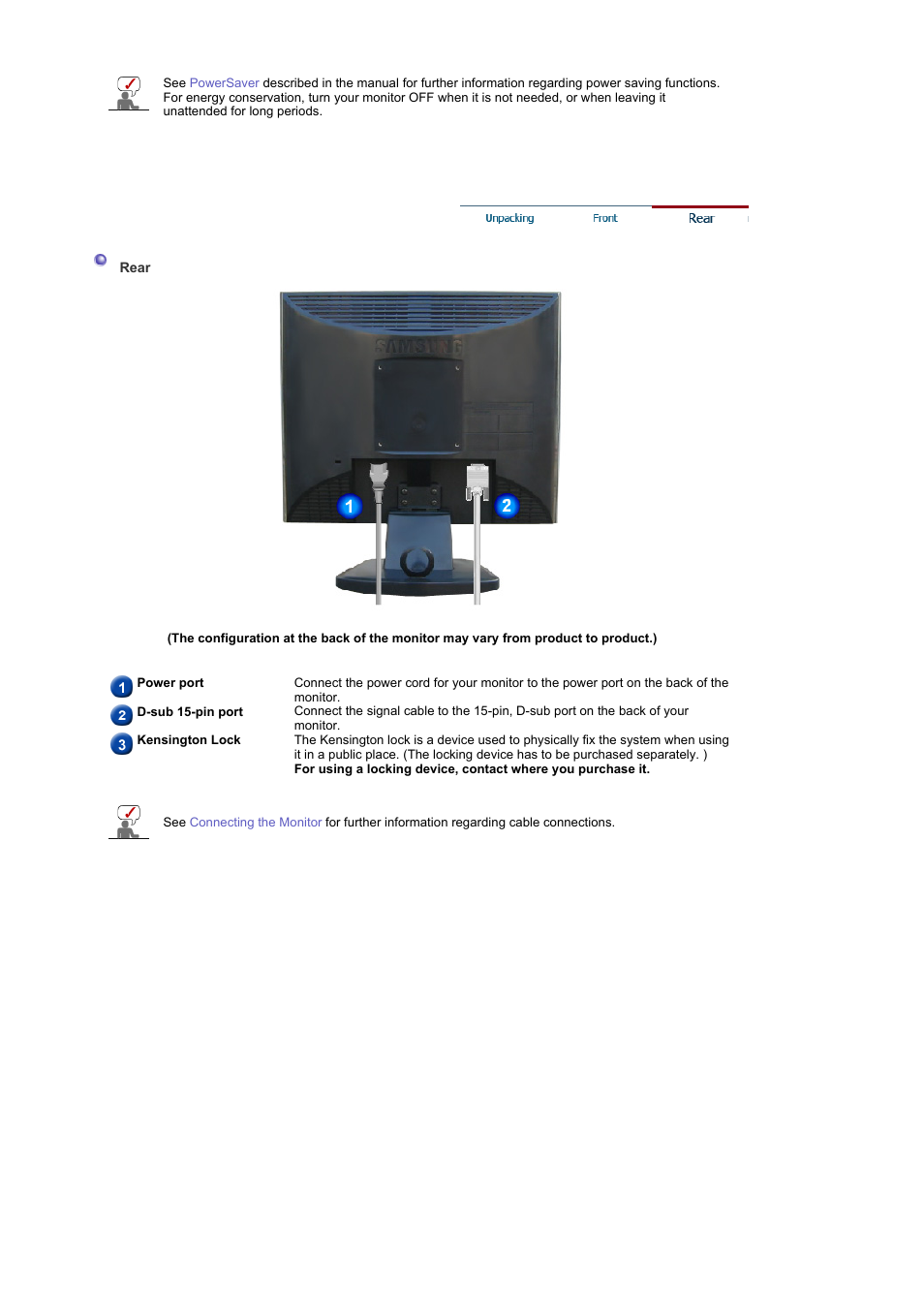 Rear | Samsung LS19GSESBY-XAA User Manual | Page 11 / 54