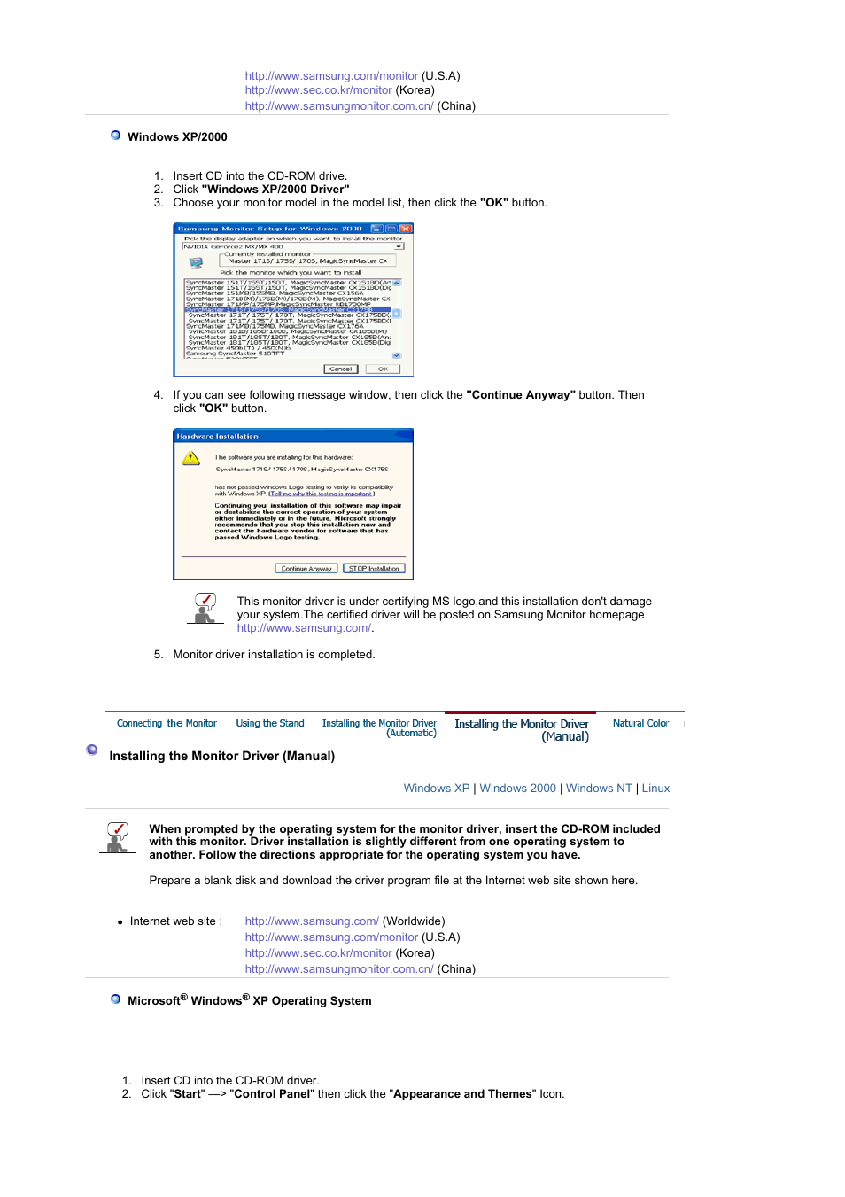 Installing the monitor driver(automatic), Installing the monitor driver(manual), Natural color | Samsung LS19GSESBY-XAA User Manual | Page 14 / 54