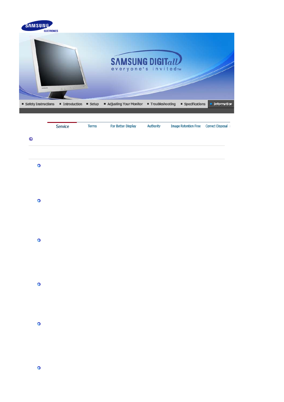 Information, Service, Terms | Samsung LS19GSESBY-XAA User Manual | Page 47 / 54