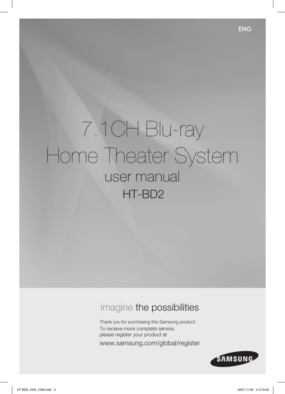 1ch blu-ray home theater system, User manual, Ht-bd2 | Samsung HT-BD2T-XAA User Manual | Page 2 / 72