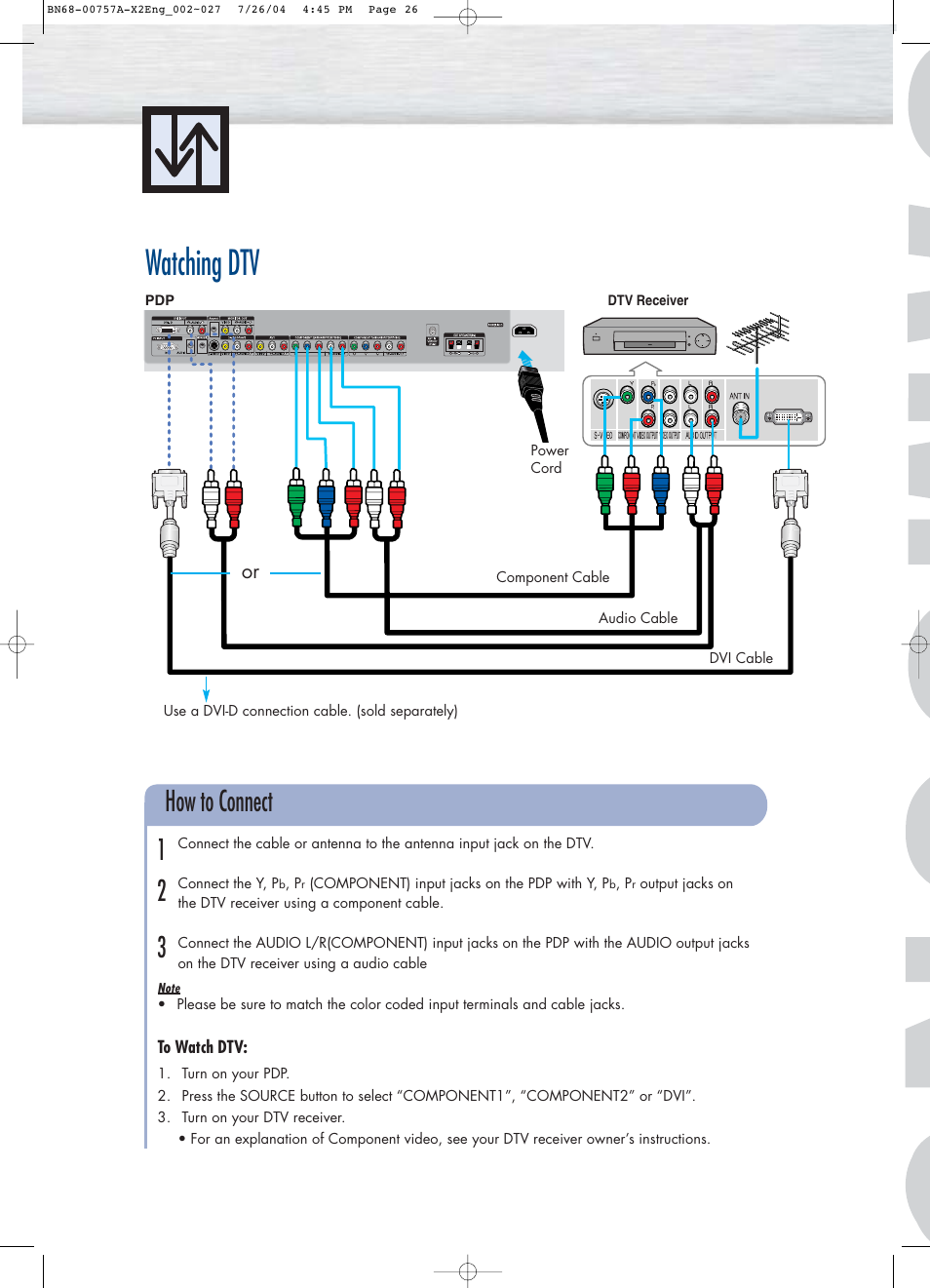 Watching dtv, How to connect 1 2 3 | Samsung HPP4271X-XAA User Manual | Page 9 / 9