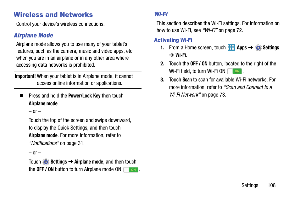 Wireless and networks | Samsung SM-P905VZKAVZW User Manual | Page 114 / 158
