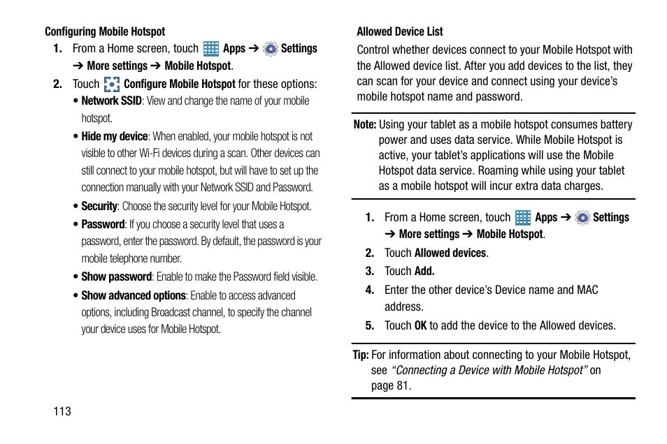 Name, see “configuring, For more information, refer to | Samsung SM-P905VZKAVZW User Manual | Page 119 / 158