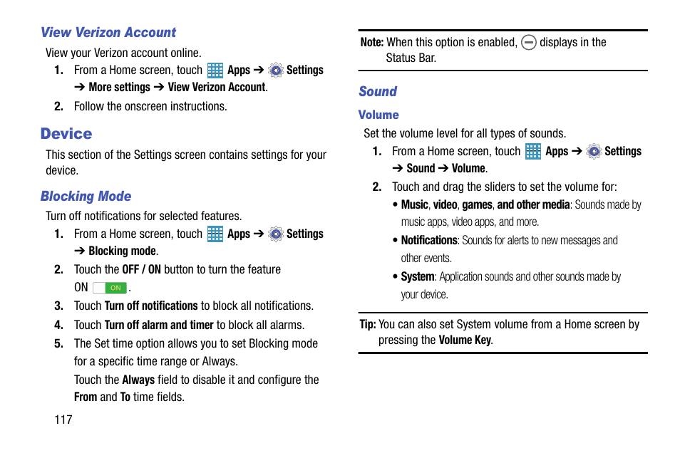 Device, For more information, refer to “sound | Samsung SM-P905VZKAVZW User Manual | Page 123 / 158