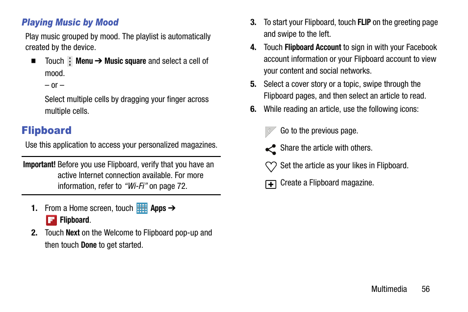 Flipboard | Samsung SM-P905VZKAVZW User Manual | Page 62 / 158