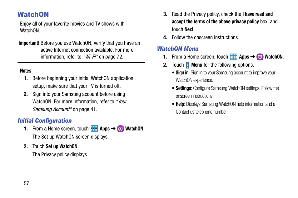 Watchon | Samsung SM-P905VZKAVZW User Manual | Page 63 / 158