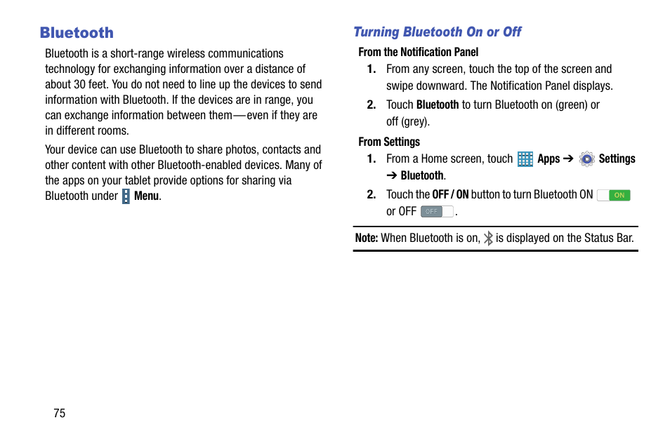 Bluetooth | Samsung SM-P905VZKAVZW User Manual | Page 81 / 158