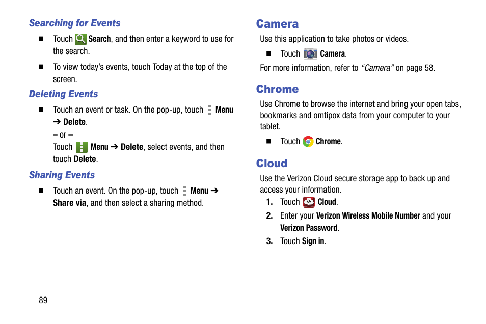Camera, Chrome, Cloud | Camera chrome cloud | Samsung SM-P905VZKAVZW User Manual | Page 95 / 158