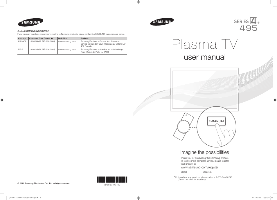 Samsung PN51D495A6DXZA User Manual | 21 pages