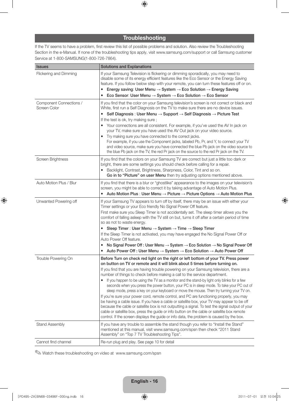 Troubleshooting | Samsung PN51D495A6DXZA User Manual | Page 16 / 21