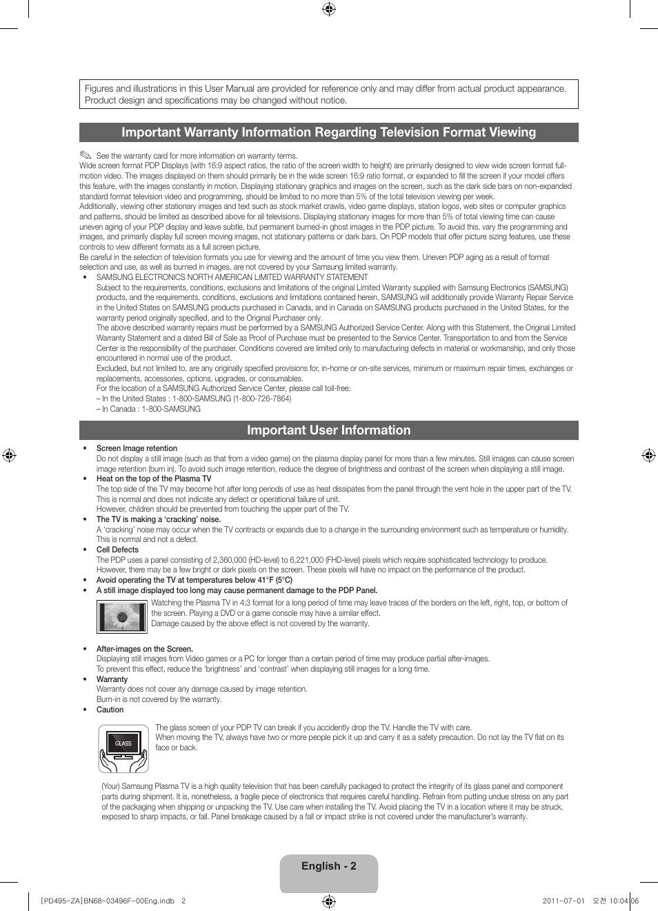 Important user information | Samsung PN51D495A6DXZA User Manual | Page 2 / 21